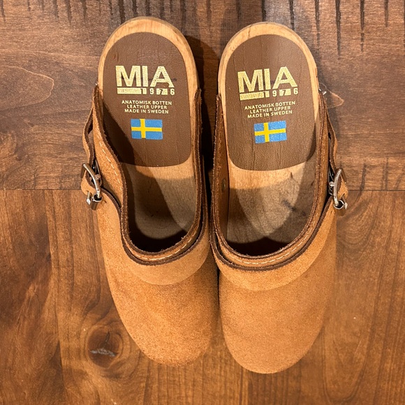 MIA Alma Swedish Wooden Sole Leather Suede Clogs Brown Size 37 (US 7) - Picture 2 of 7